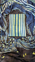 Light blue & black ajrakh stripes 3pc suit