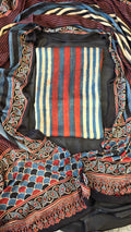 Ajrakh modal silk stripes 3pc unstitched suit set