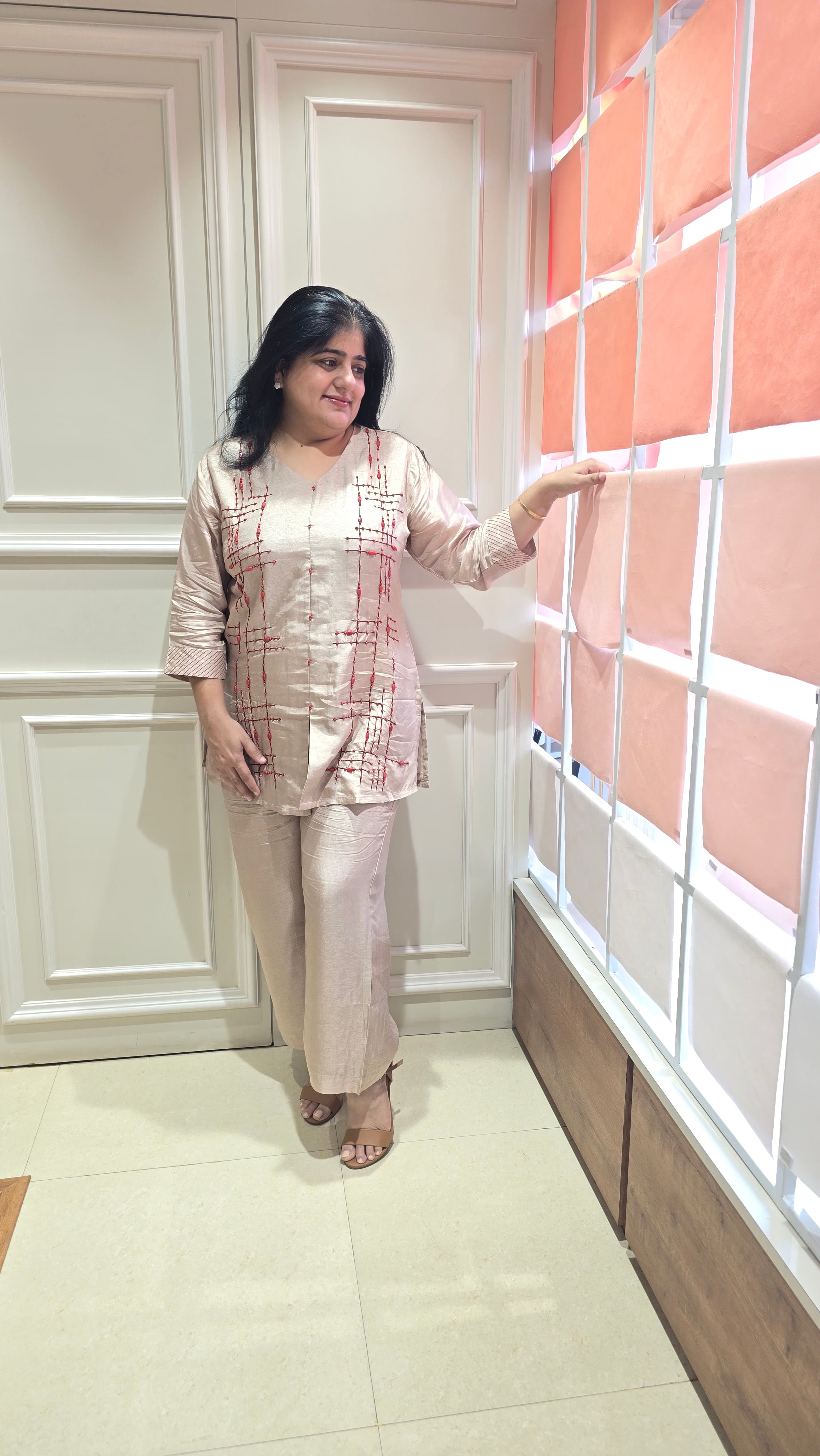 Brown semi silk co-ord set