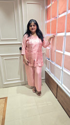 Nude peach semi silk co-ord set
