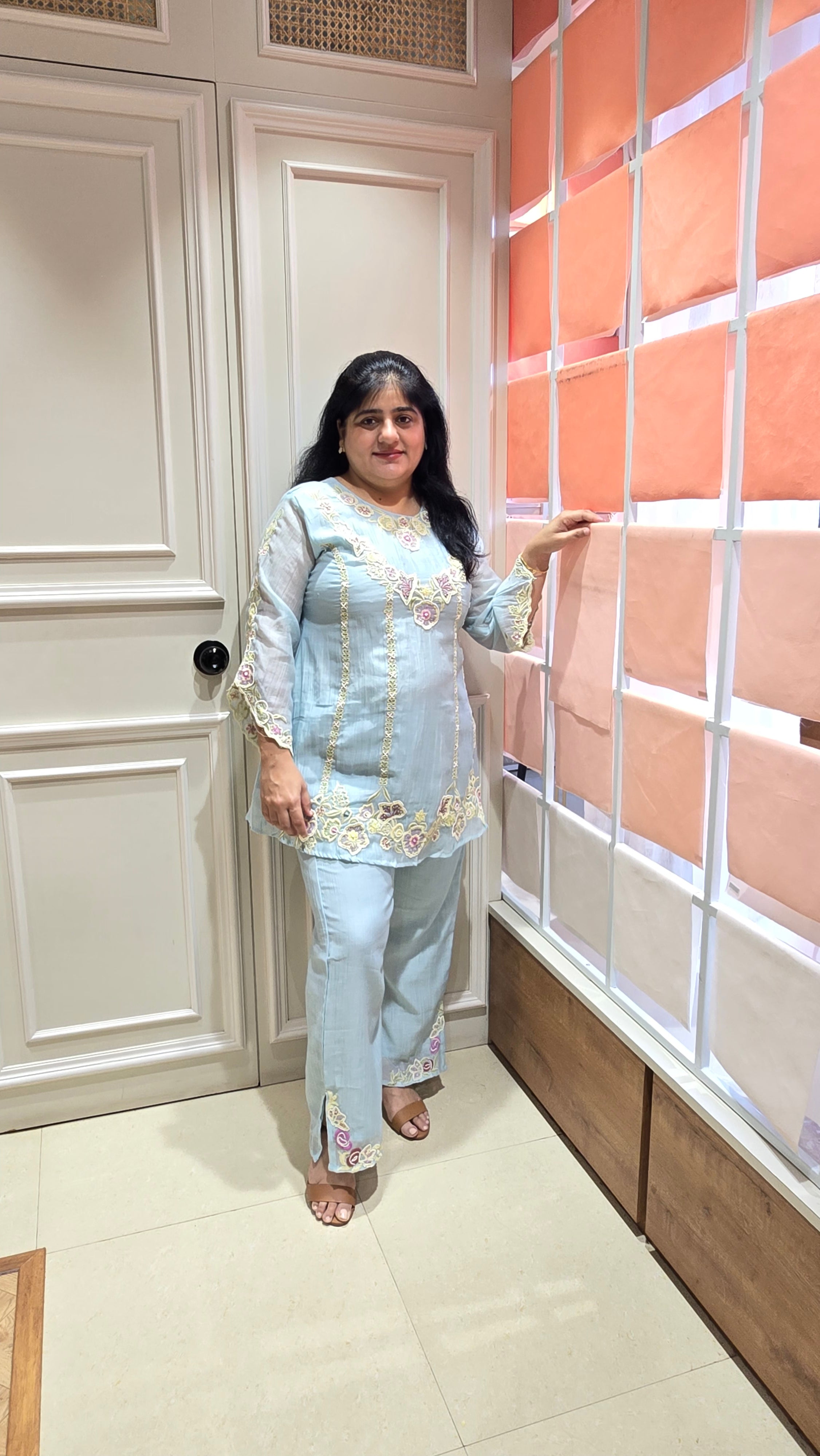 Blue mul chanderi co-ord set