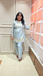 Blue mul chanderi co-ord set