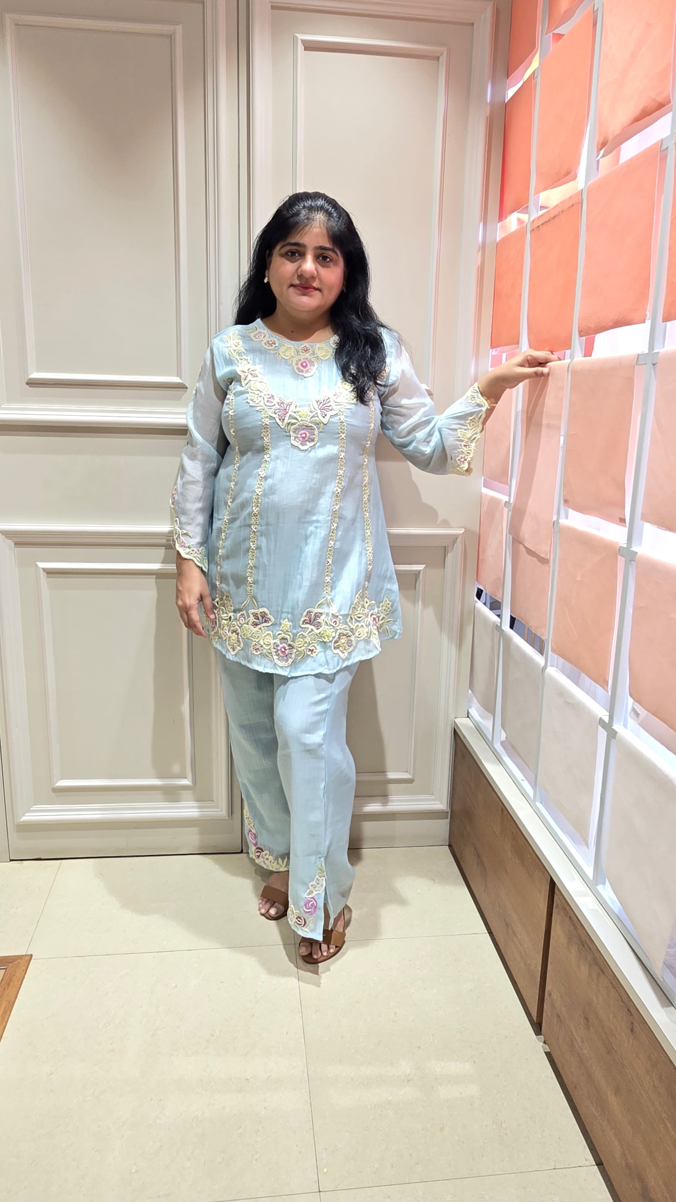 Blue mul chanderi co-ord set