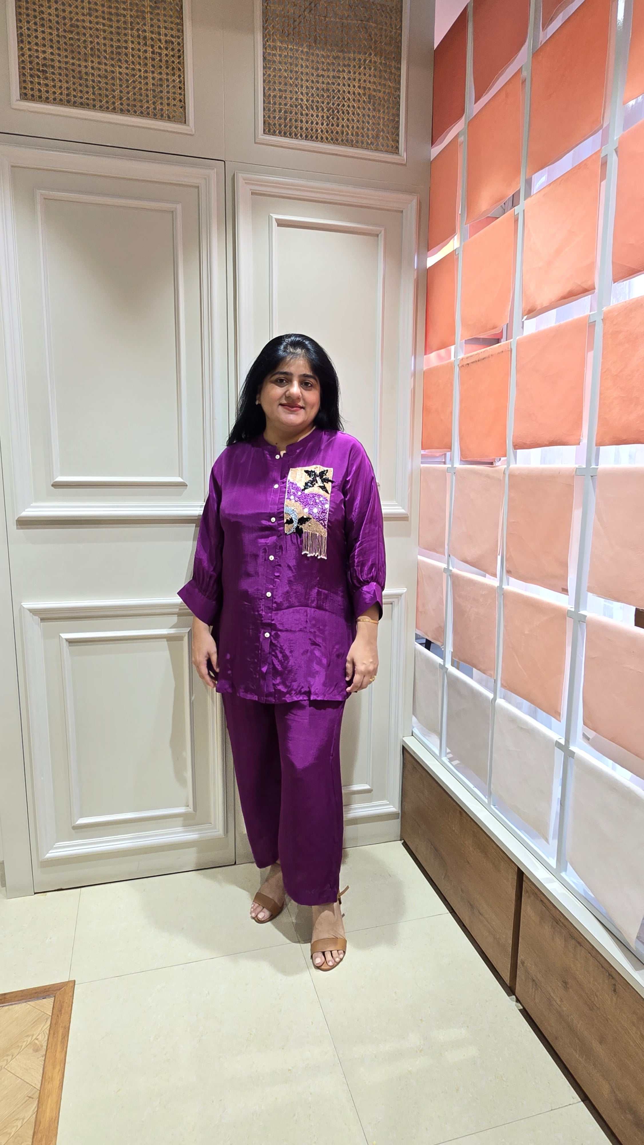 Wine crape silk co-ord set