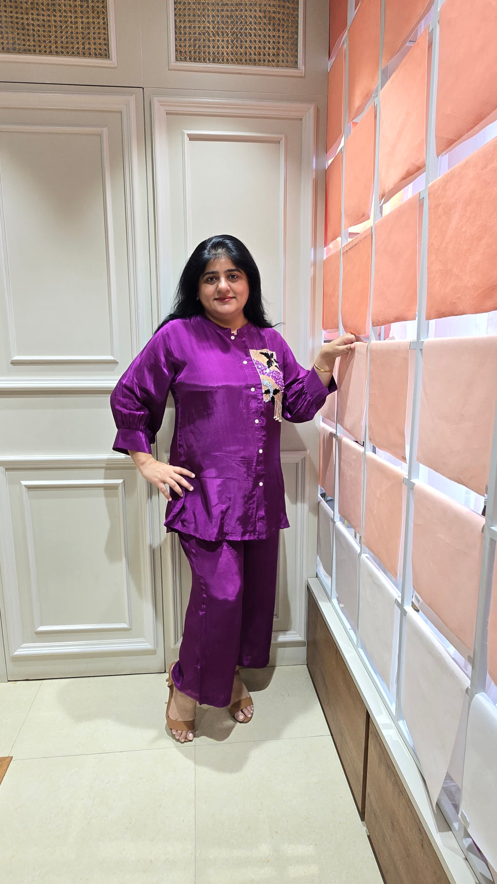 Wine crape silk co-ord set