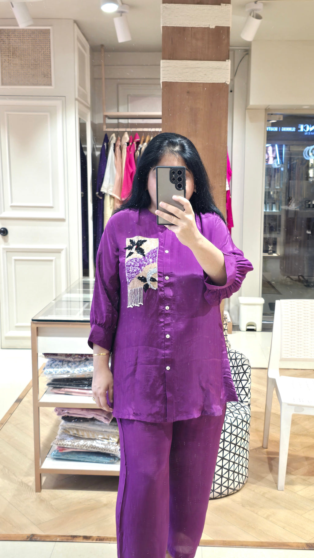 Wine crape silk co-ord set