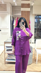 Wine crape silk co-ord set