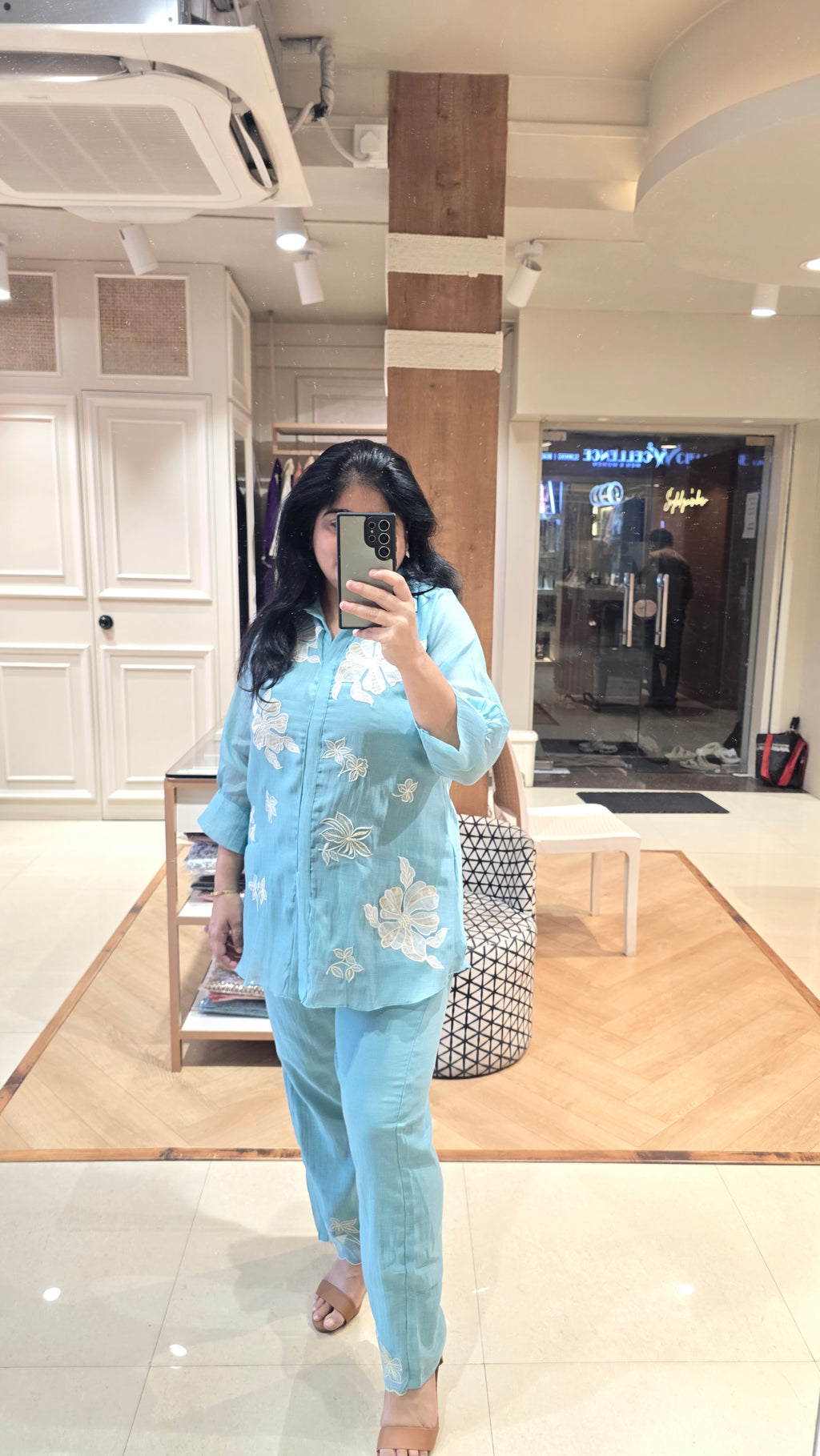 Light blue mul chanderi co-ord set