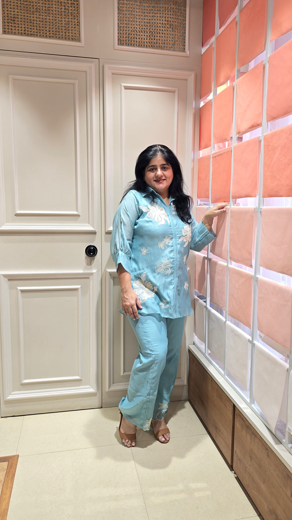 Light blue mul chanderi co-ord set