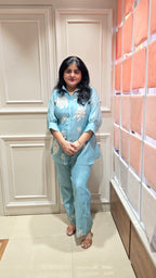 Light blue mul chanderi co-ord set