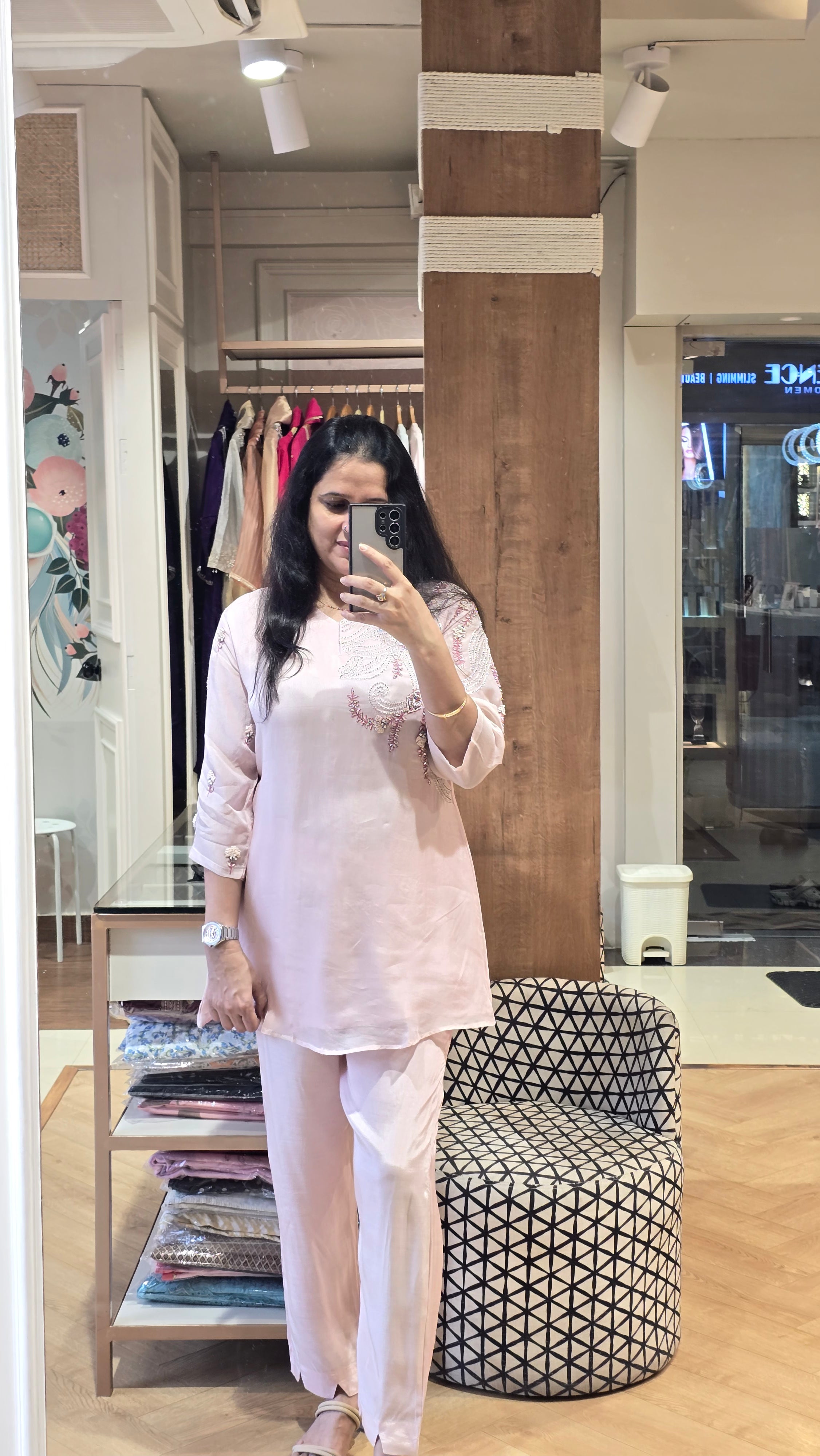 Pestal pink organza co-ord set