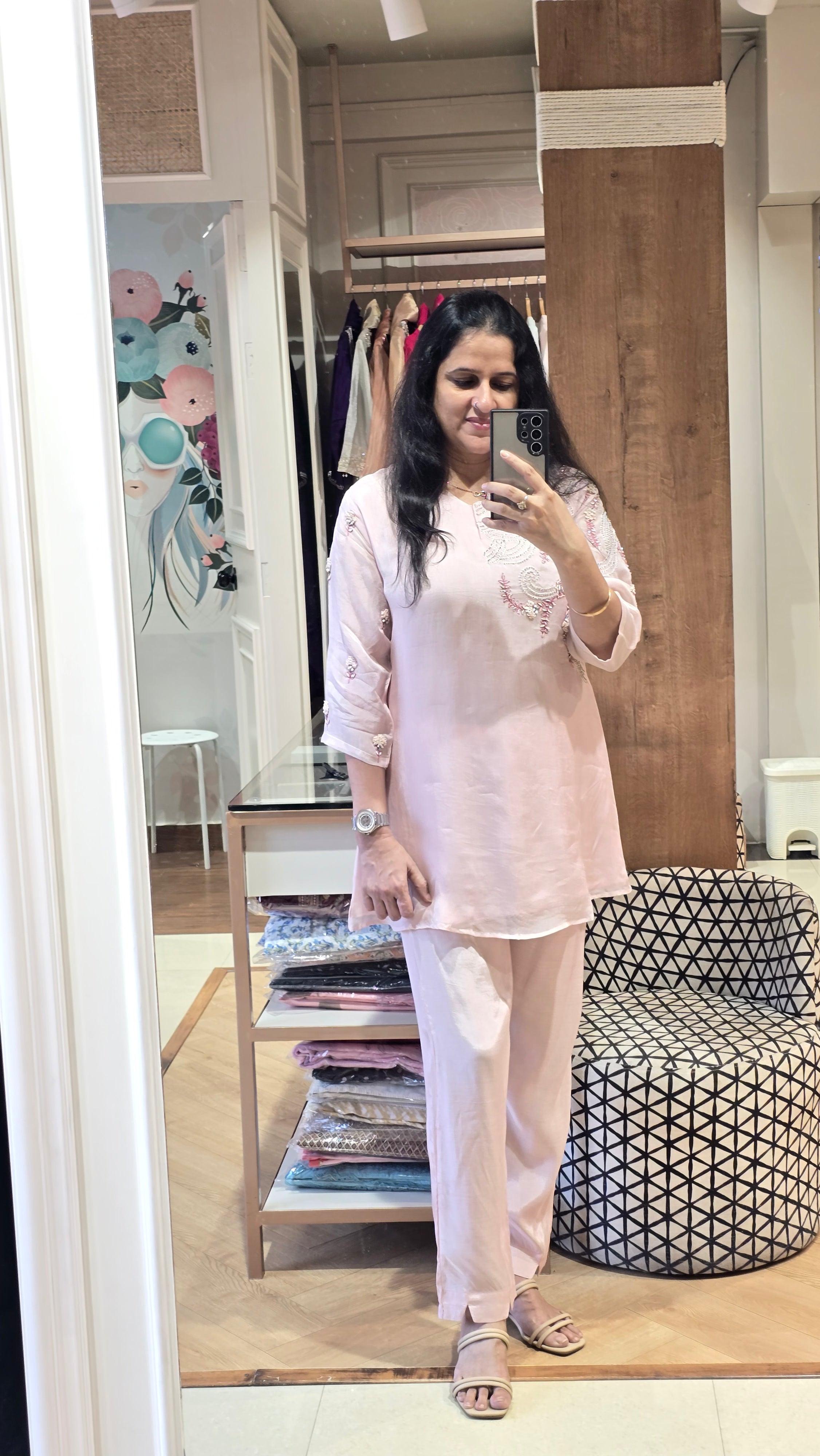 Pestal pink organza co-ord set