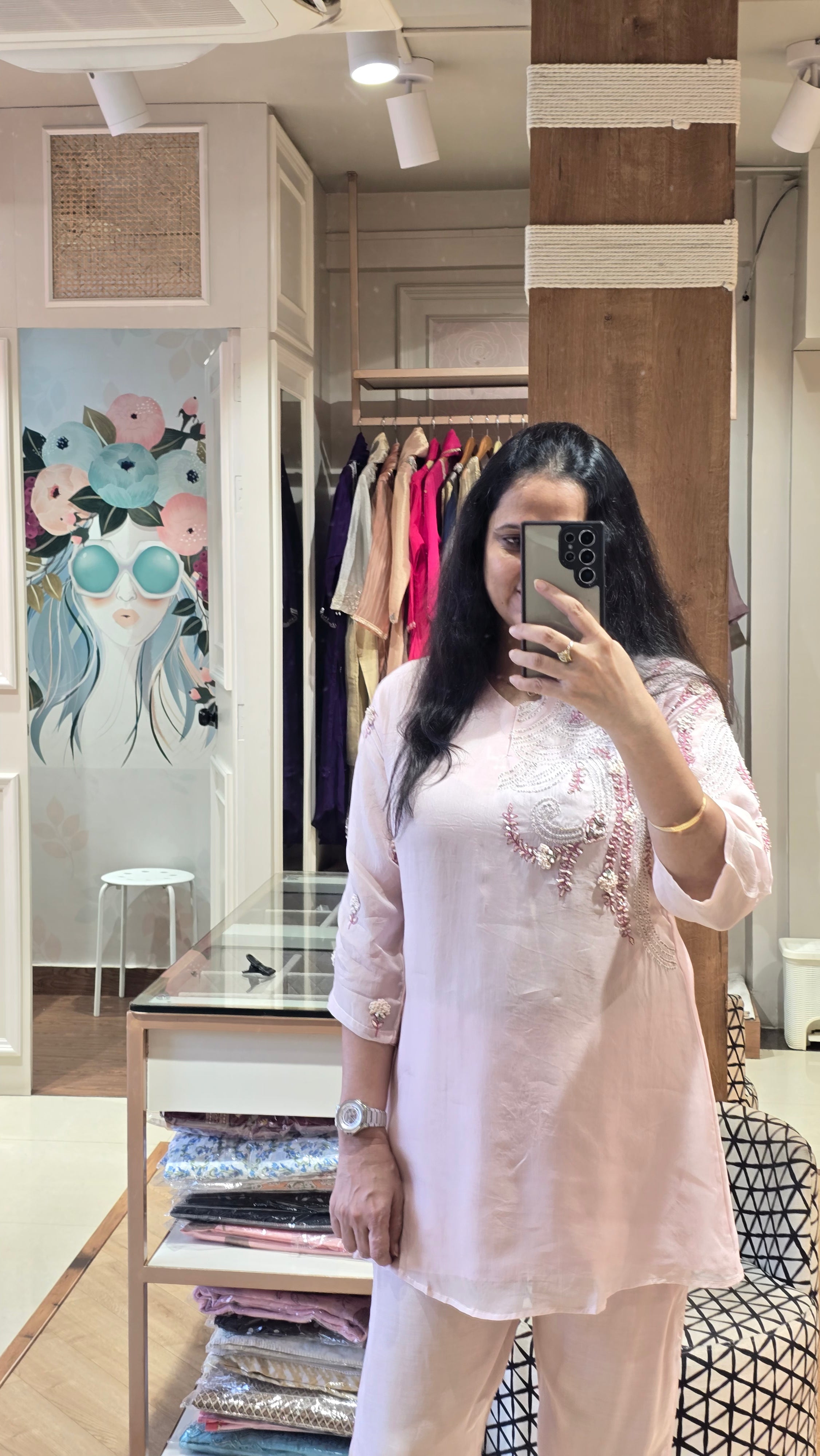 Pestal pink organza co-ord set