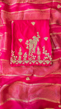 Golden zari and thread embroidery handwork unstitched 3pc set