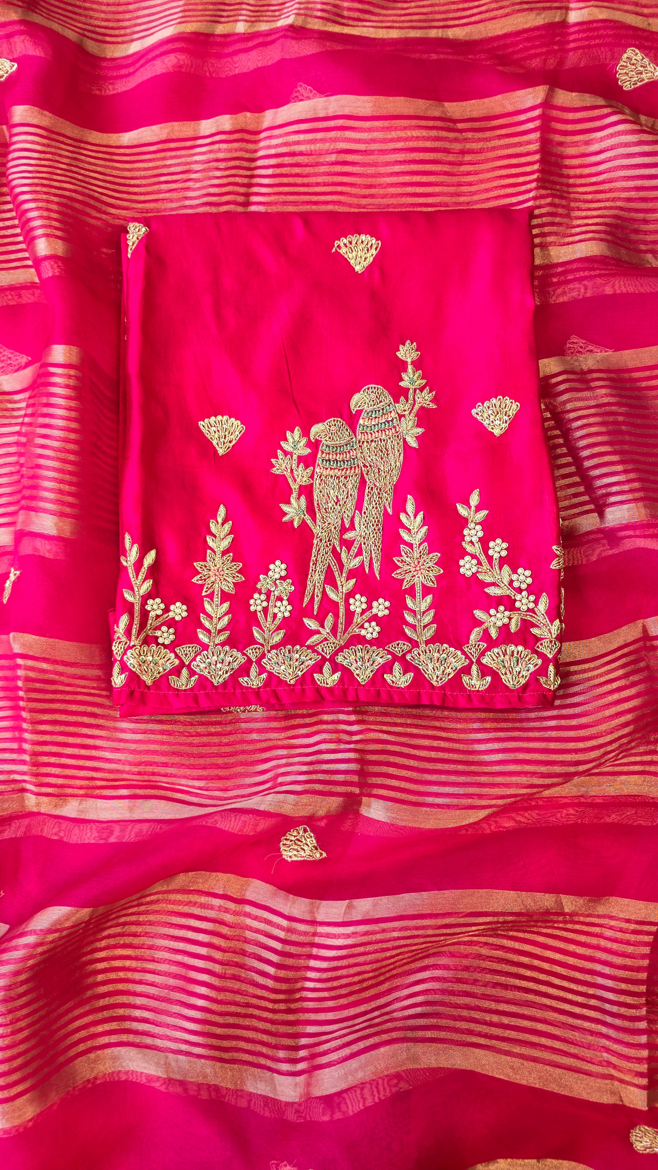 A beautiful magenta pink designer handwork 3pc set