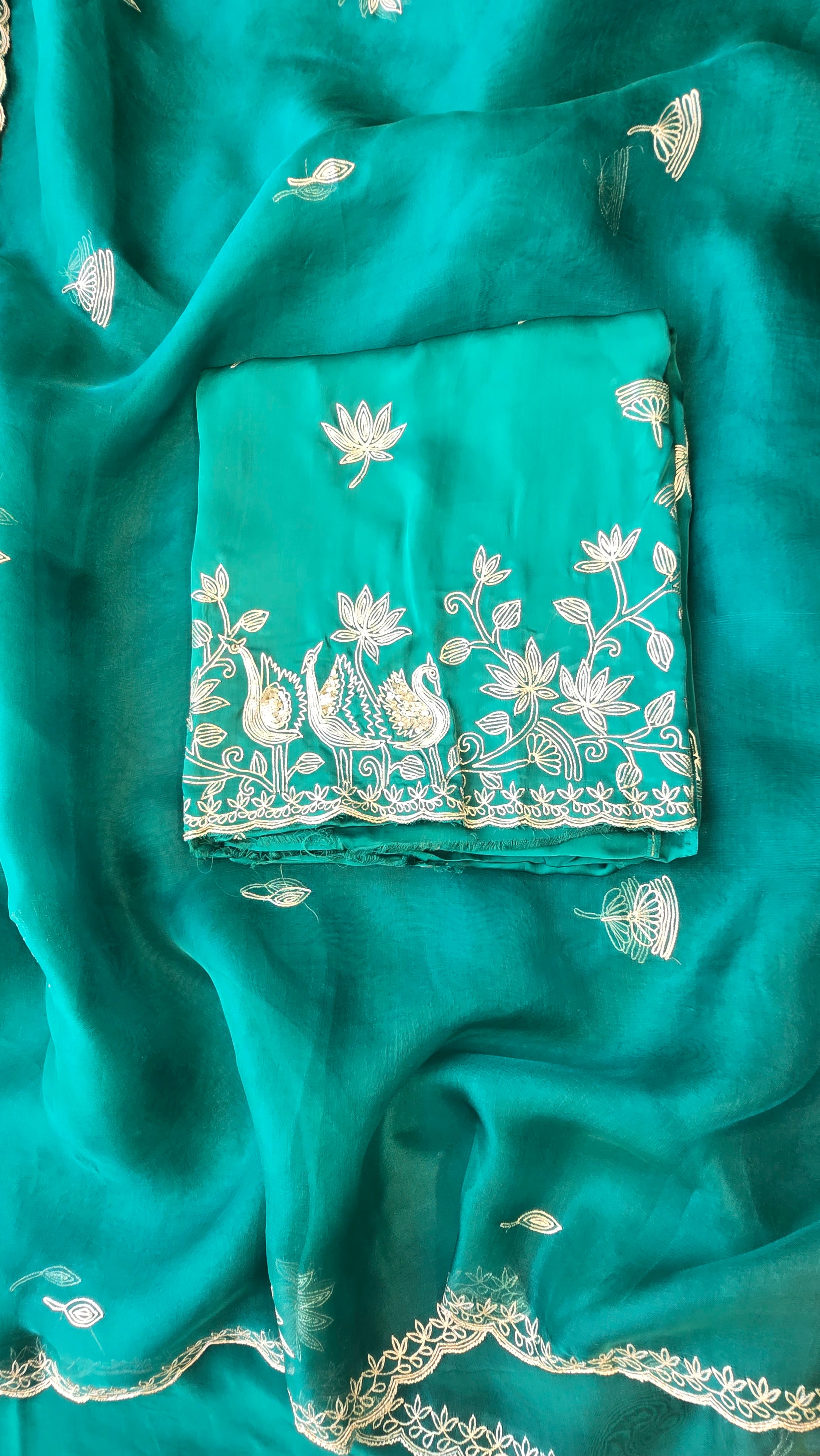 A beautiful turquoise 3pc set with organza dupatta
