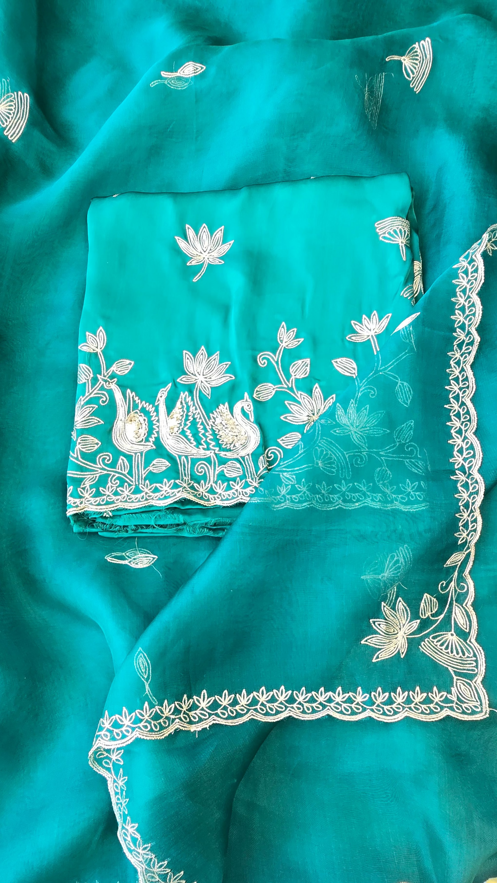 A beautiful turquoise 3pc set with organza dupatta