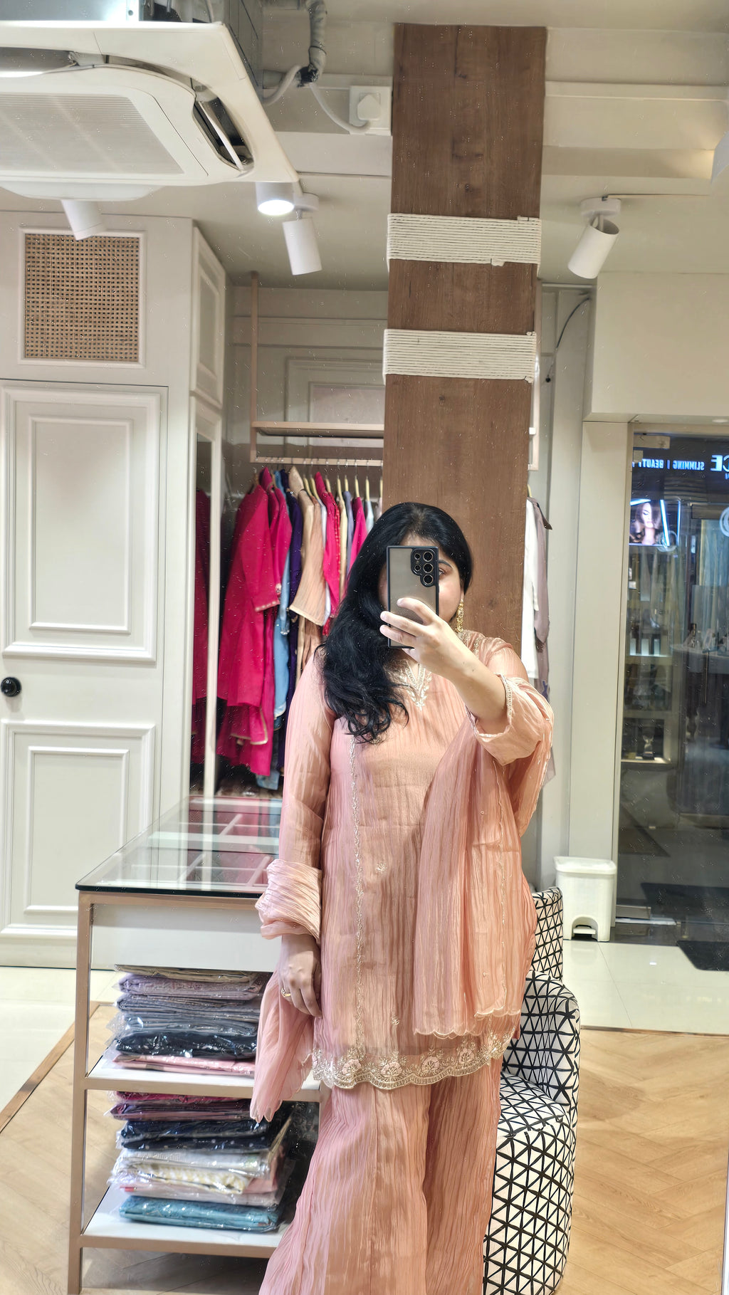 Peach soft crush tissue readymade suit set
