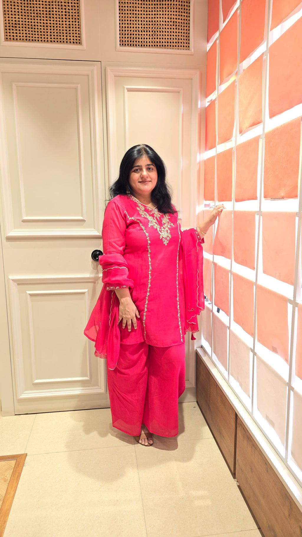 Hot pink short a line readymade suit