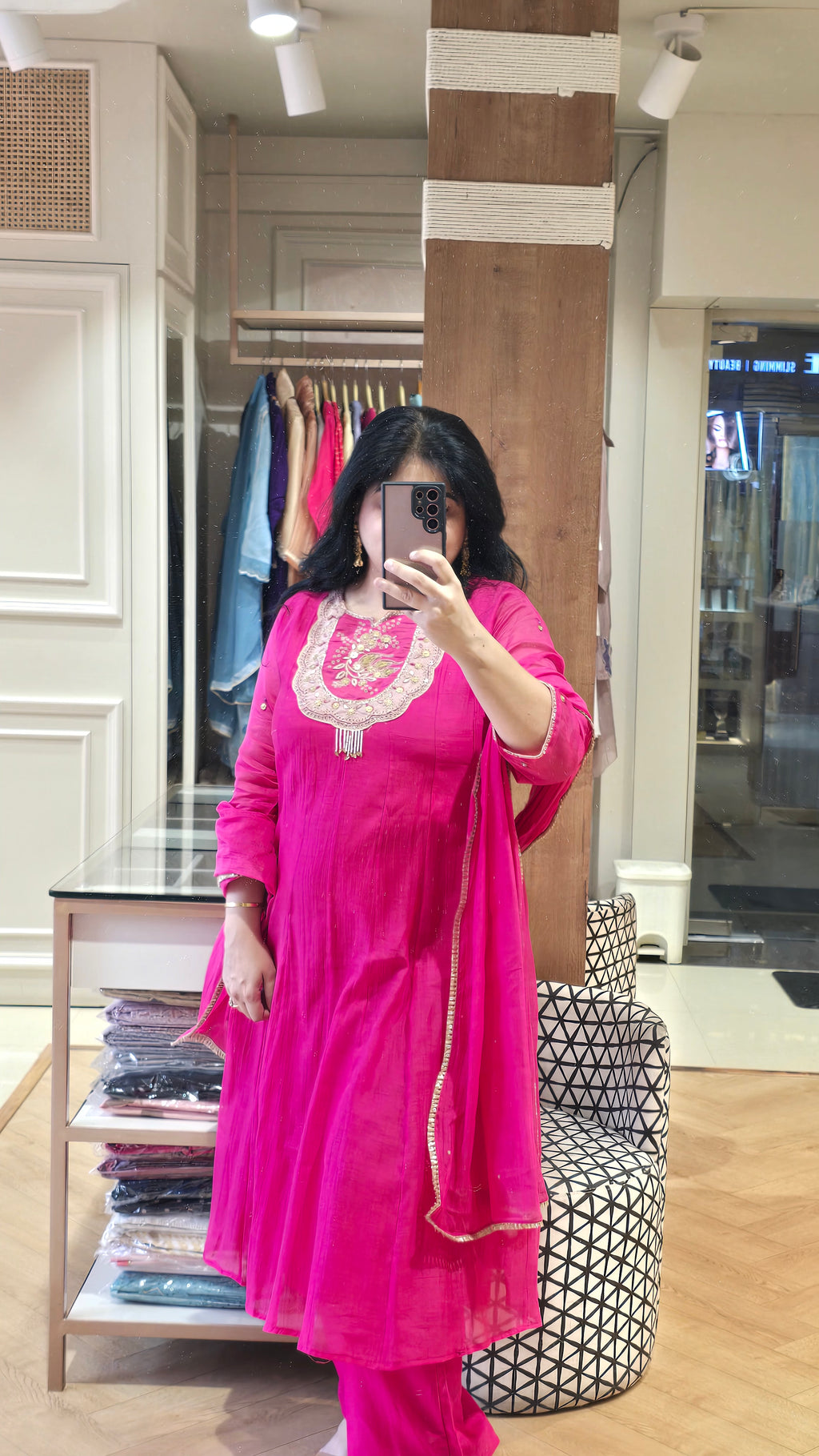 Magenta pink frock style readymade suit