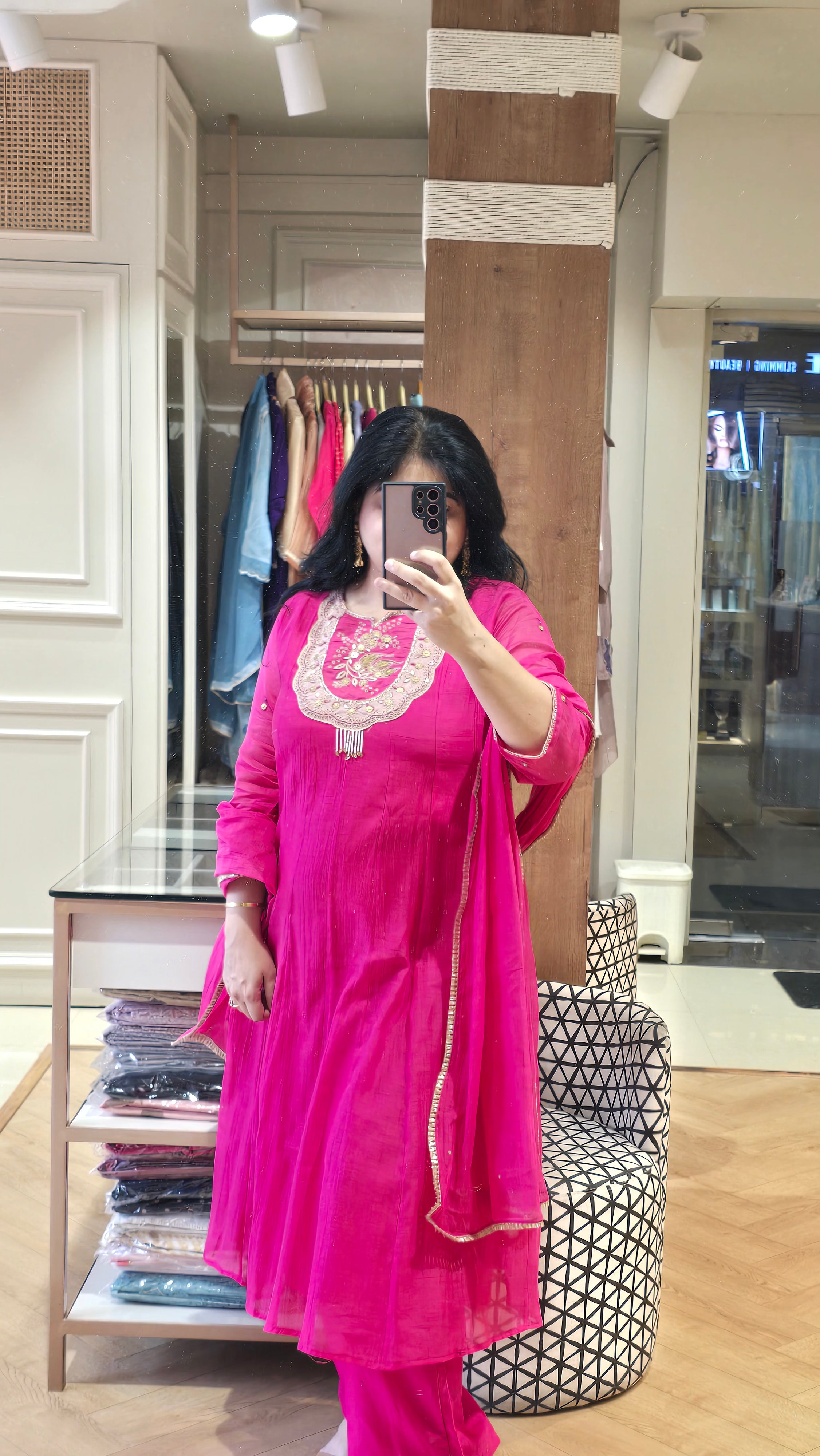 Magenta pink frock style readymade suit