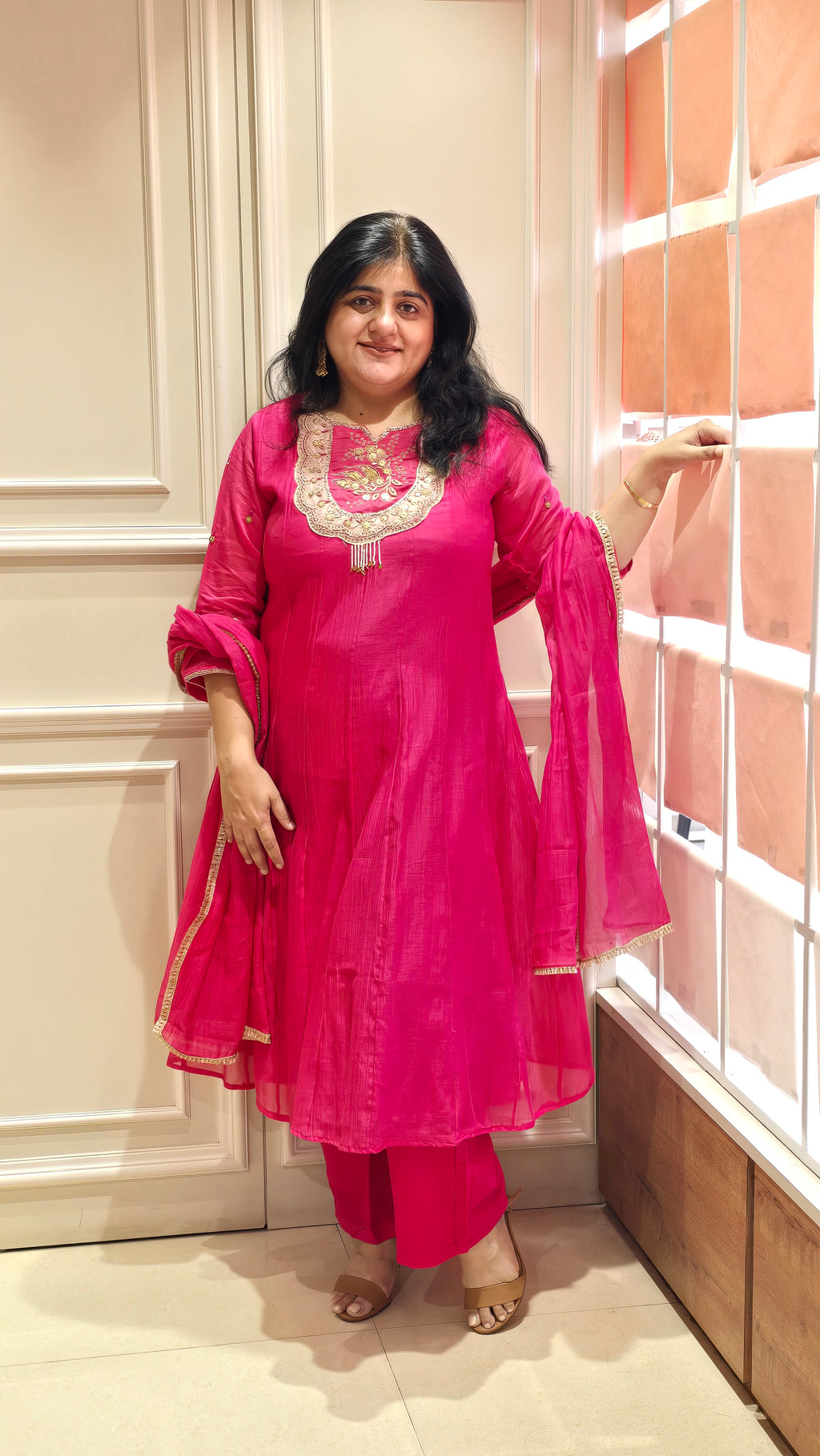 Magenta pink frock style readymade suit