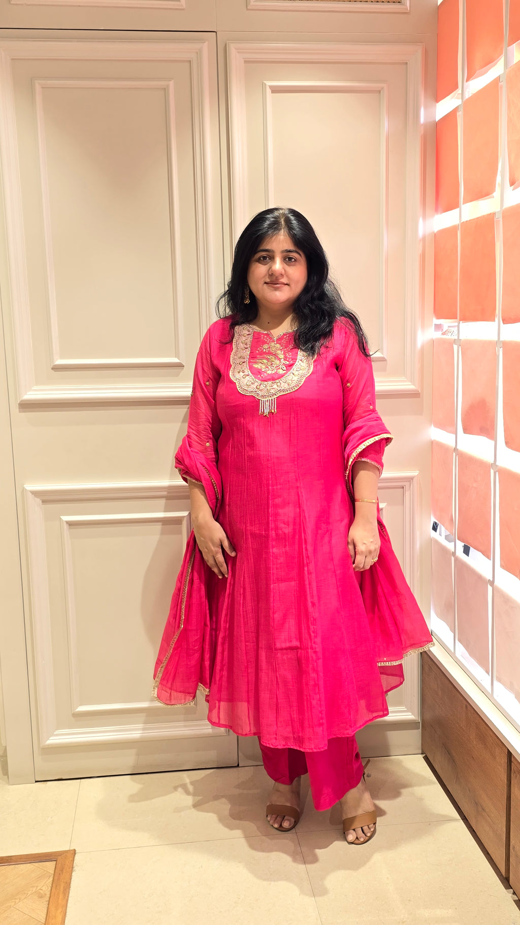 Magenta pink frock style readymade suit