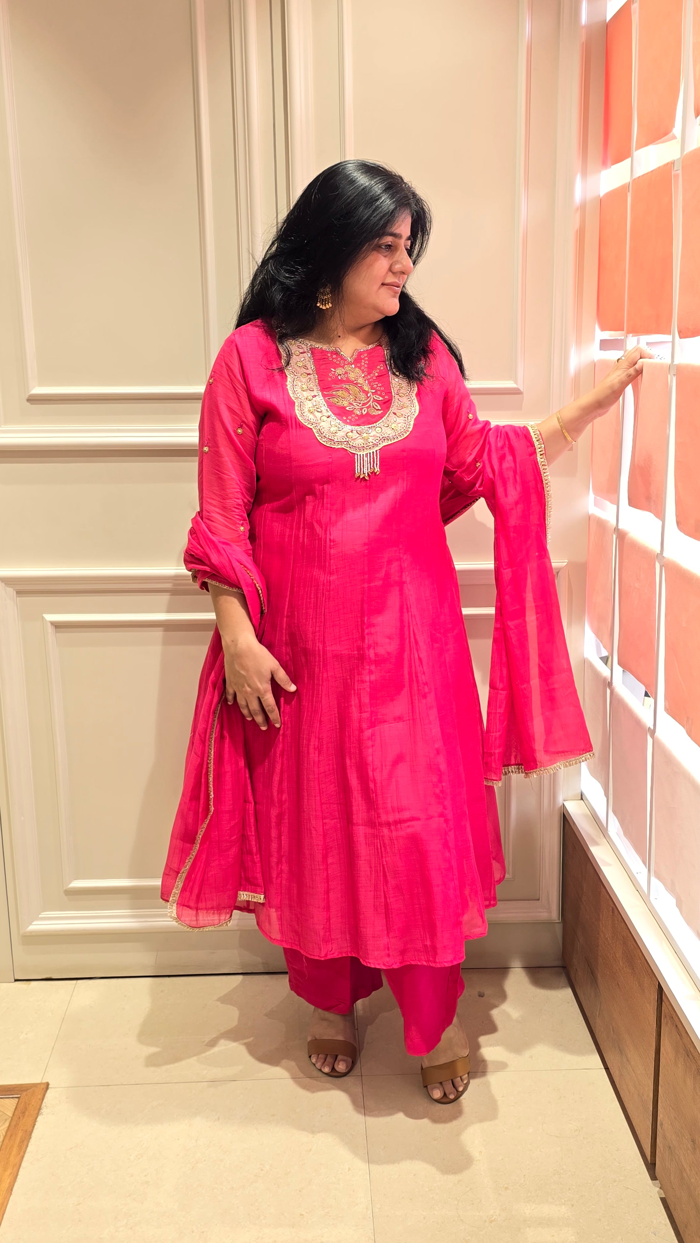 Magenta pink frock style readymade suit