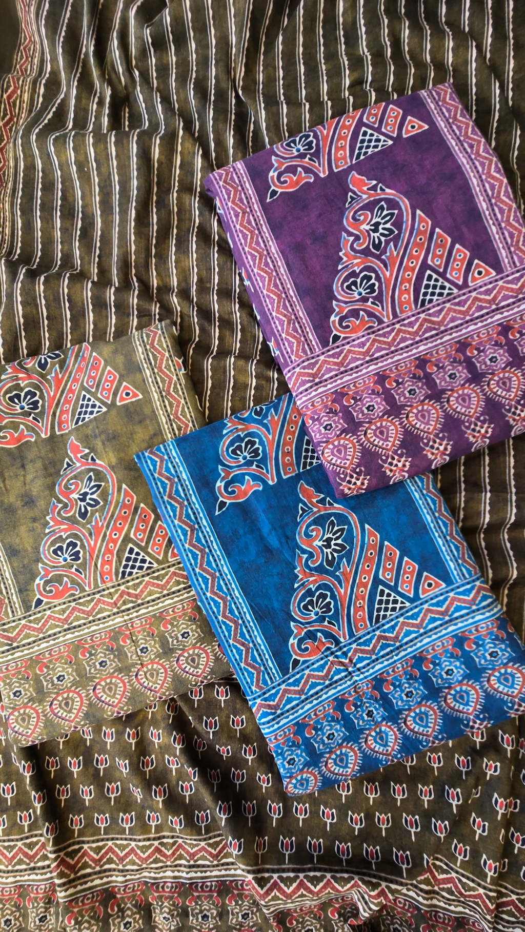 Purple organic cotton ajrakh print 3pc set