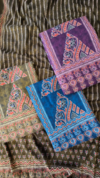Purple organic cotton ajrakh print 3pc set