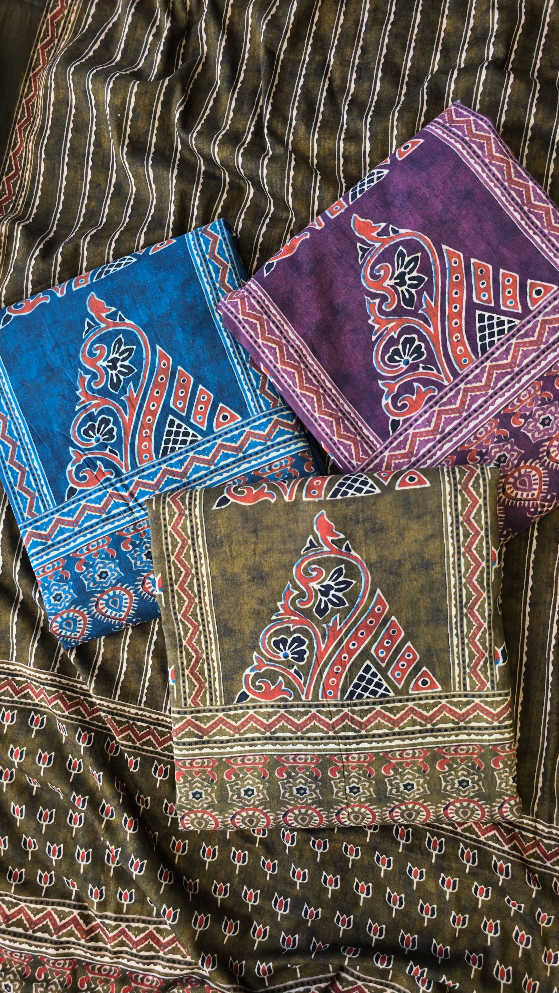 Mehndi green organic cotton ajrakh print 3pc set