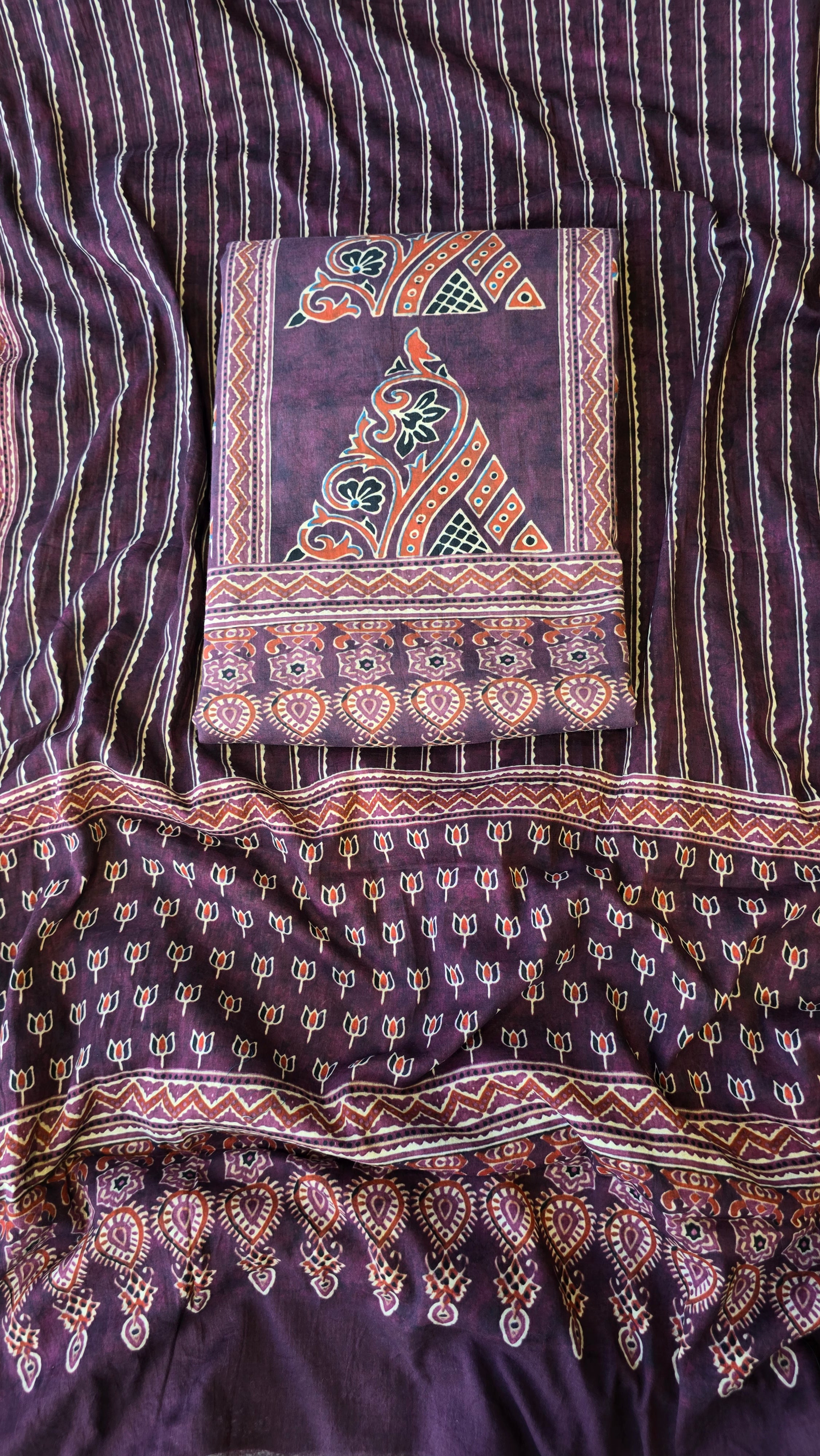 Purple organic cotton ajrakh print 3pc set