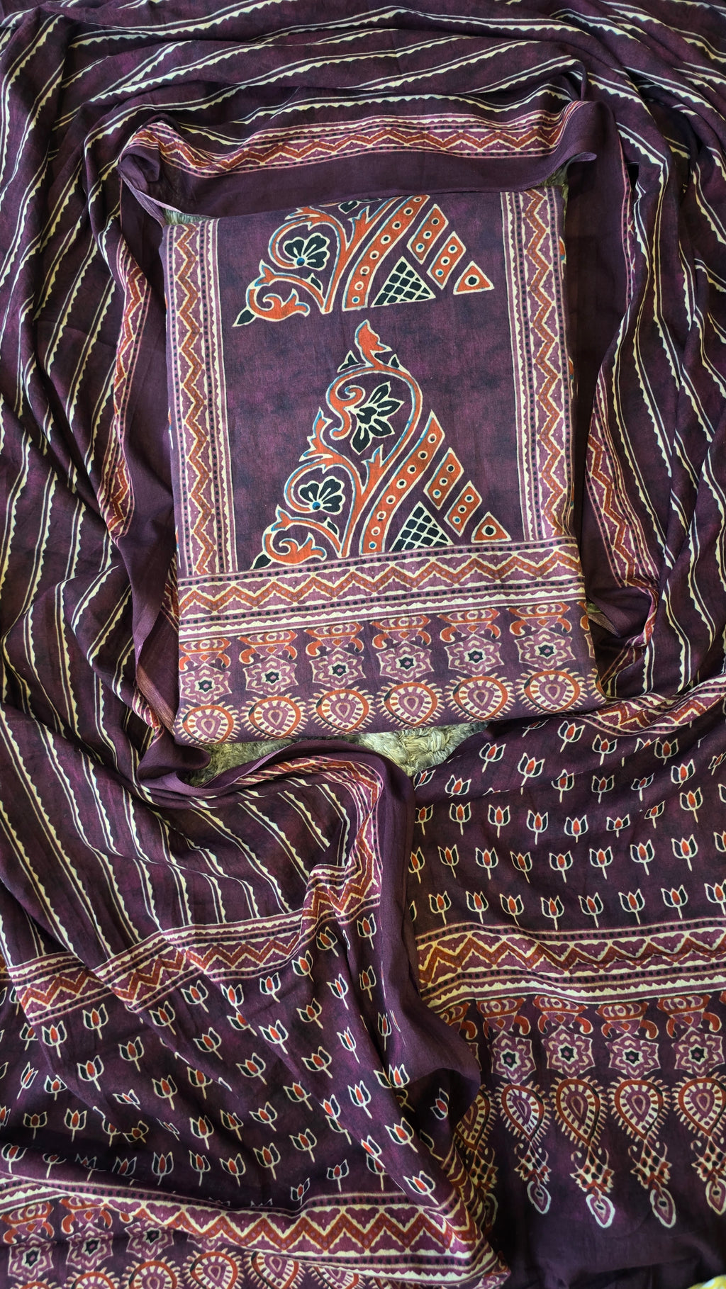Purple organic cotton ajrakh print 3pc set