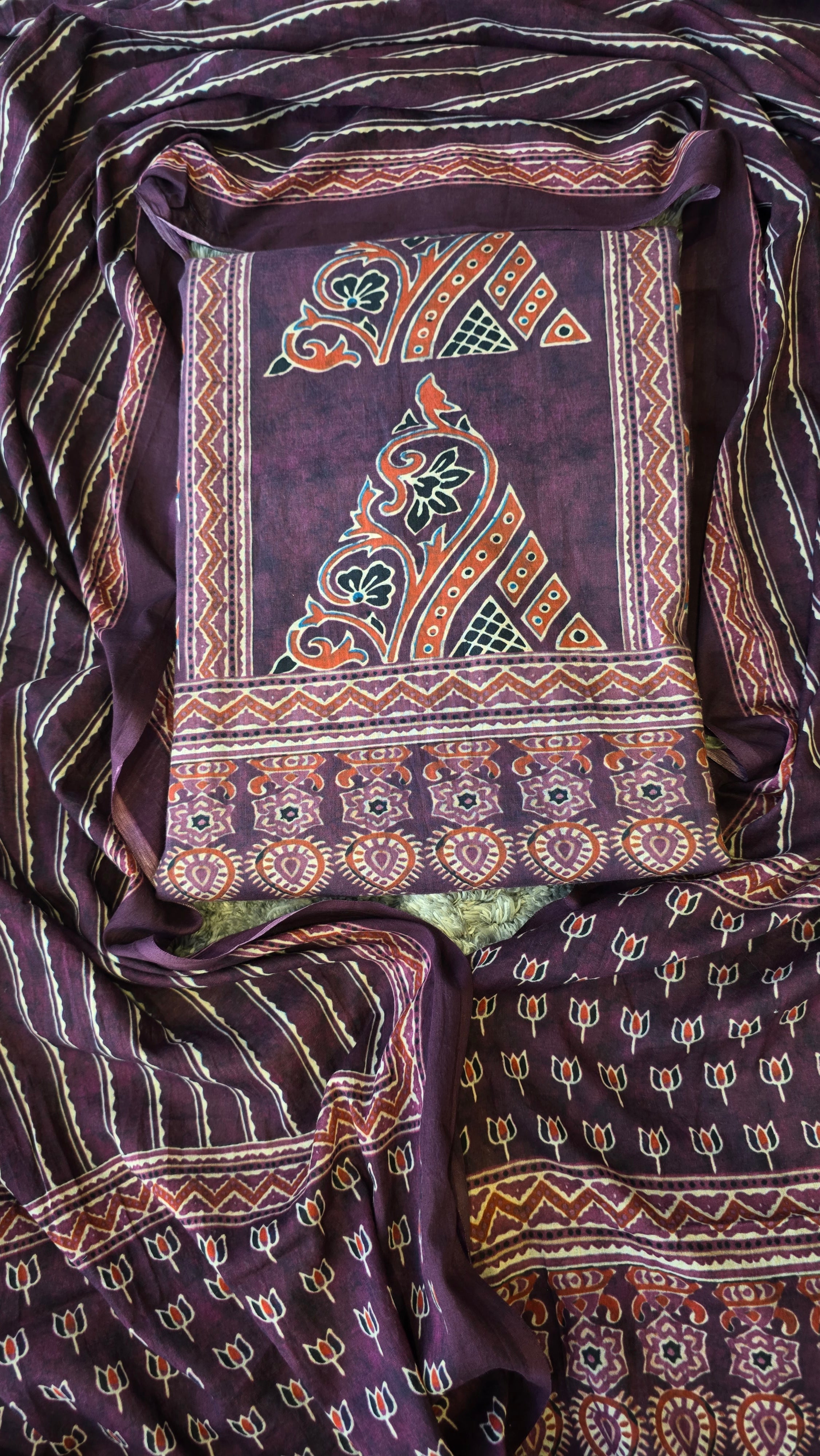 Purple organic cotton ajrakh print 3pc set