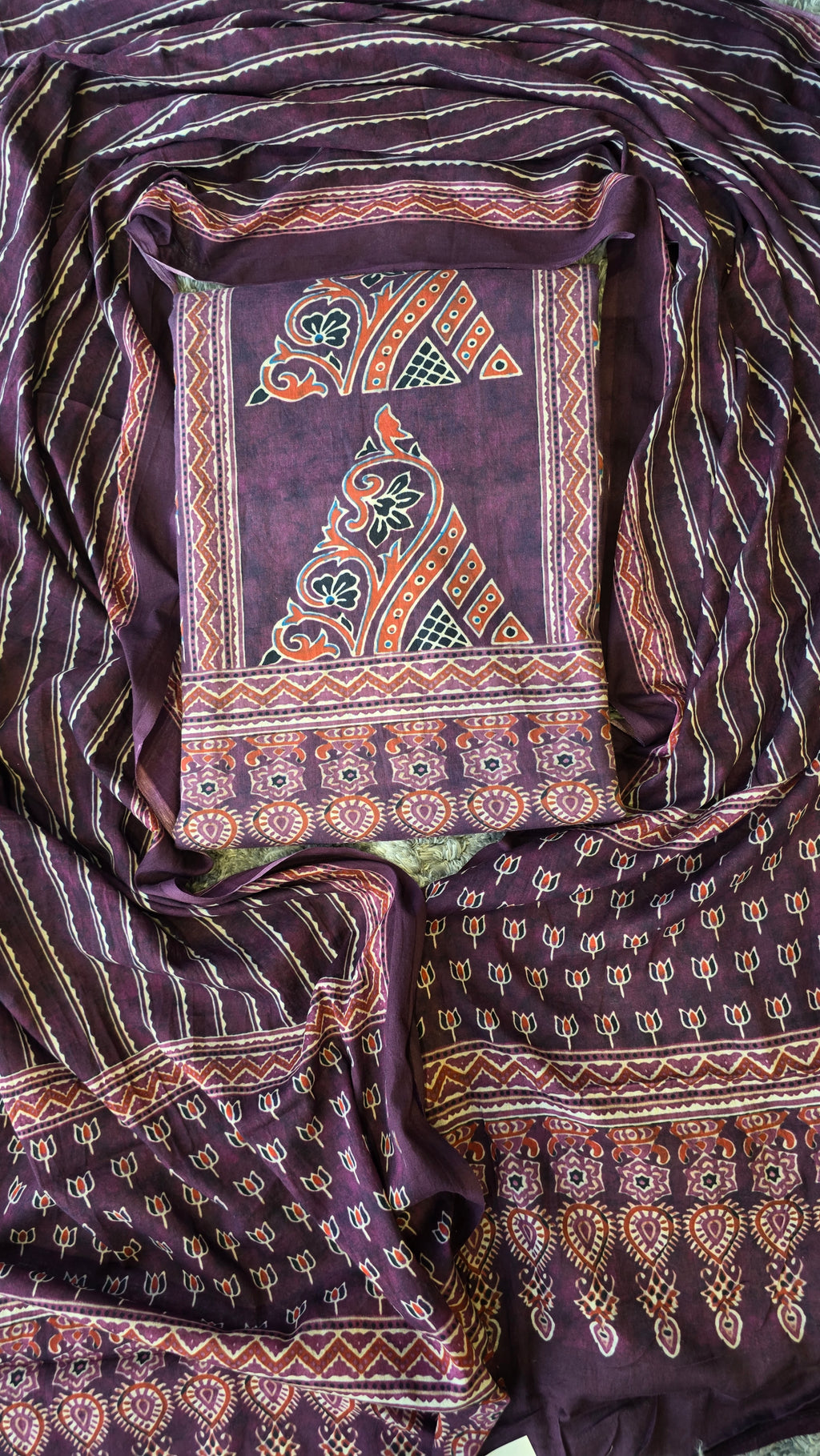 Purple organic cotton ajrakh print 3pc set
