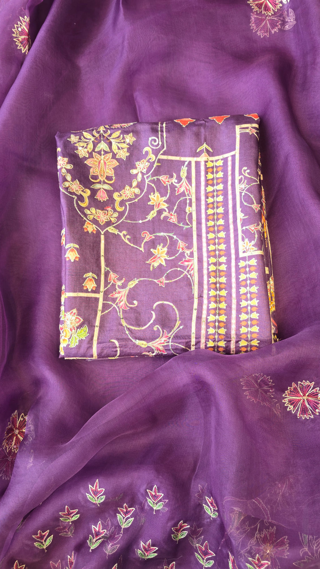 Royel tussar silk designer handwork unstitched 3pc suit set