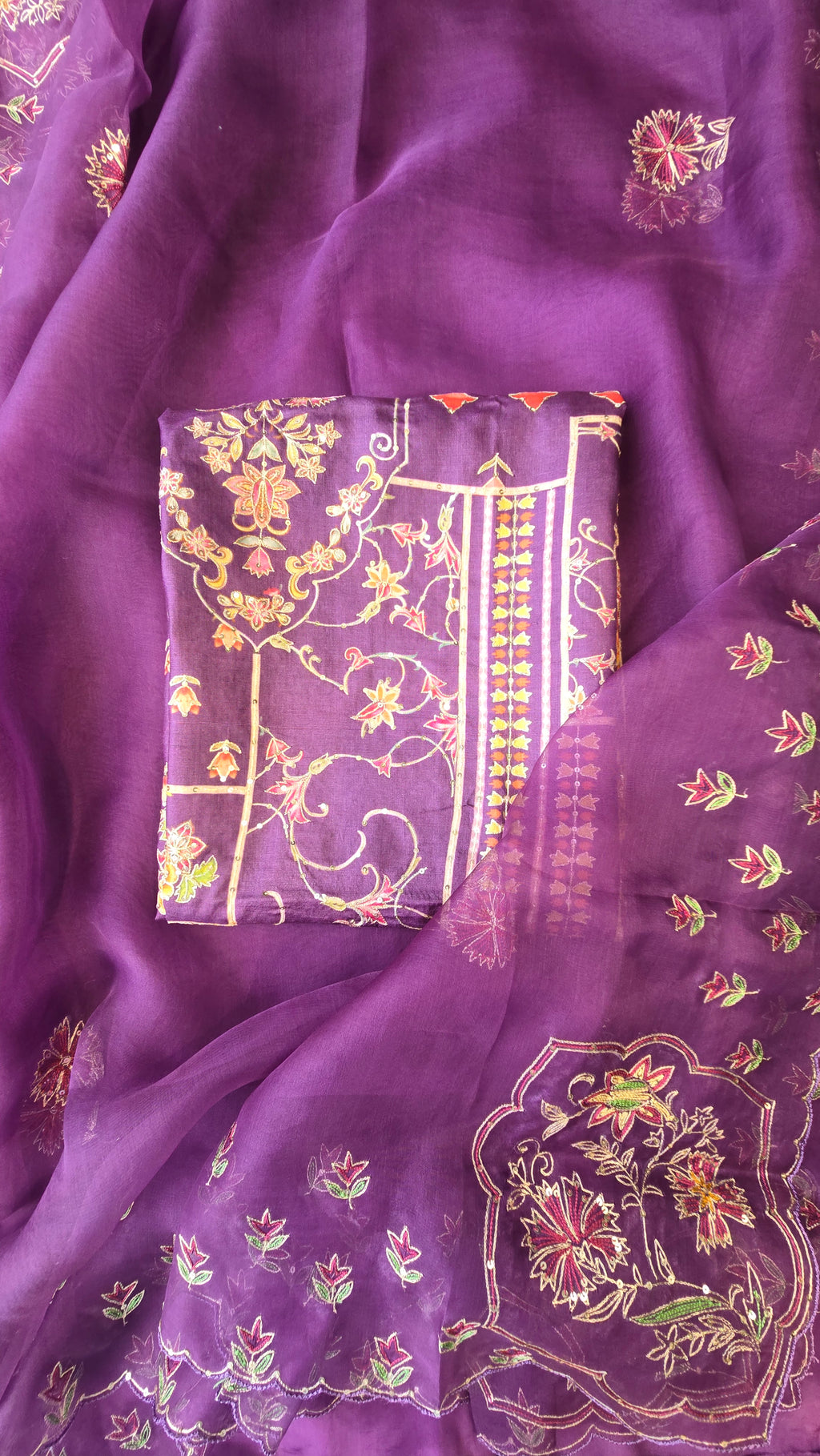 Royel tussar silk designer handwork unstitched 3pc suit set