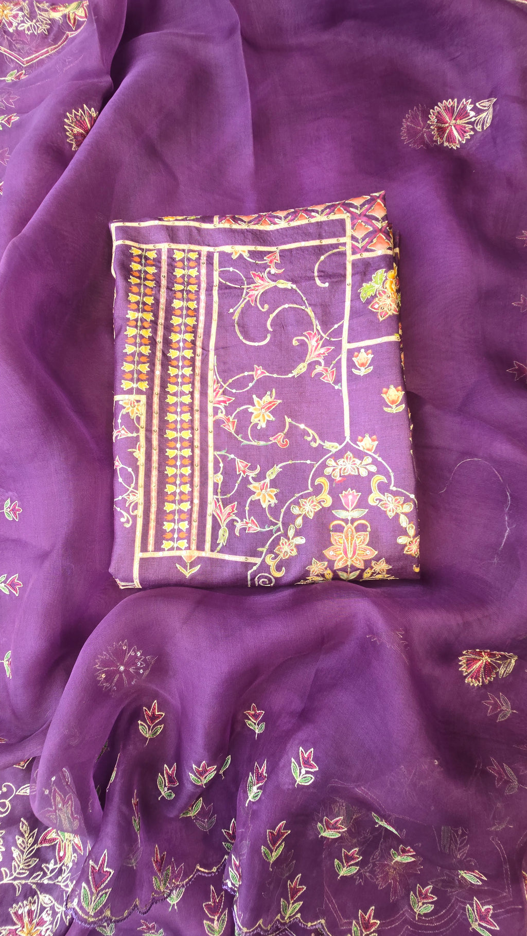 Royel tussar silk designer handwork unstitched 3pc suit set