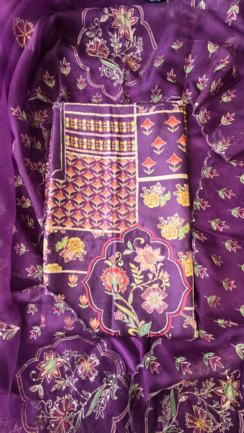 Royel tussar silk designer handwork unstitched 3pc suit set