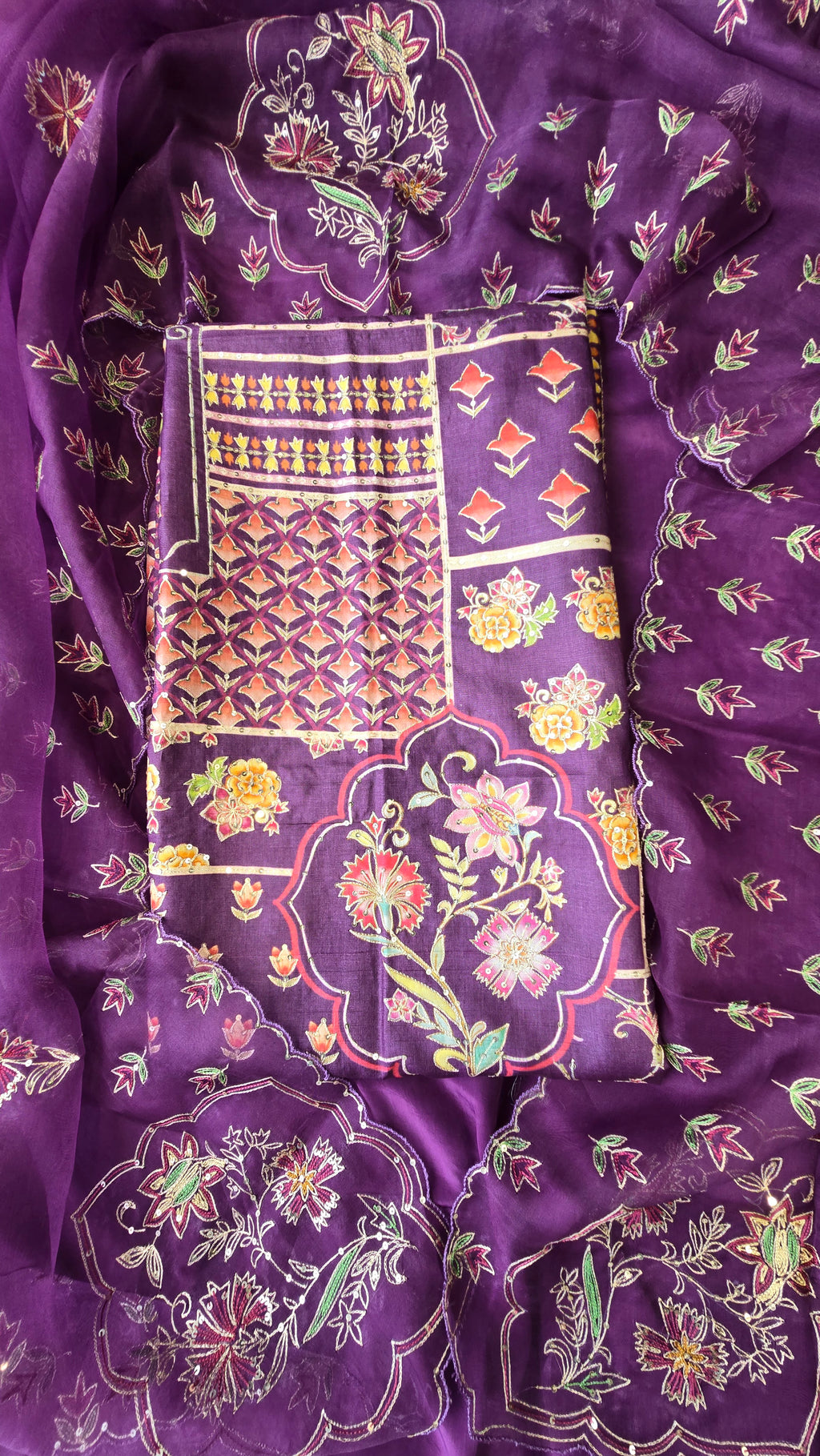 Royel tussar silk designer handwork unstitched 3pc suit set