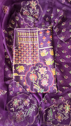 Royel tussar silk designer handwork unstitched 3pc suit set