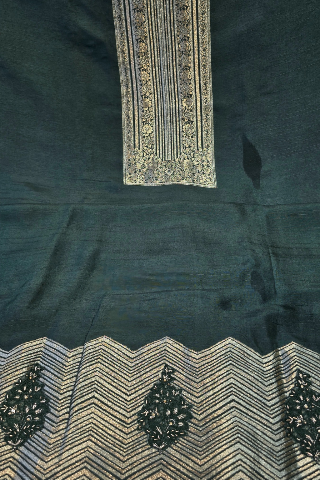 Russian silk zari detailing 3pc unstitched suit set