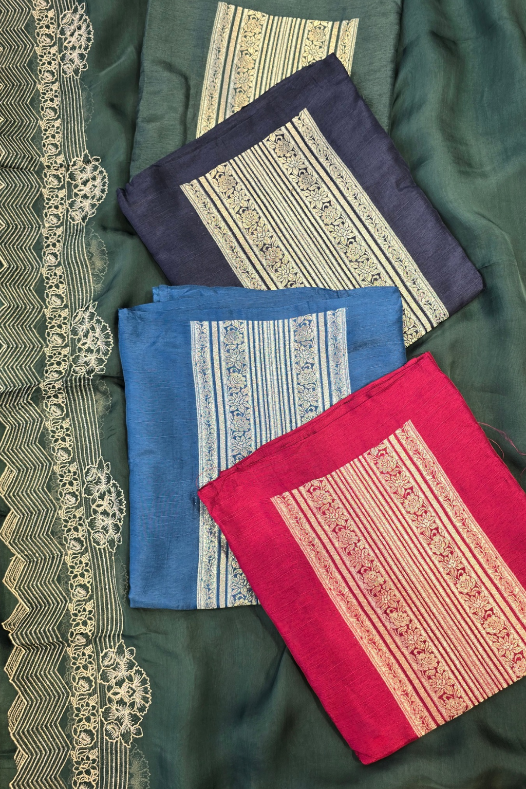 Russian silk zari detailing 3pc unstitched suit set
