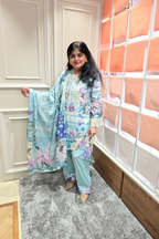 Pestel sky blue soft floral cotton 3pc readymade suit set