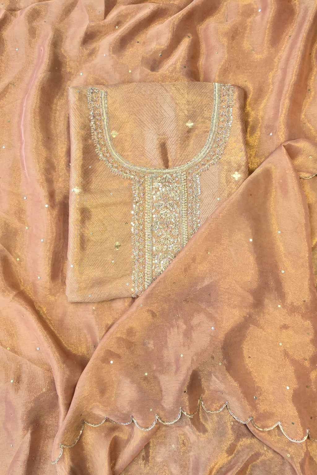 Silk brocade tissue 3pc unstitched suit set