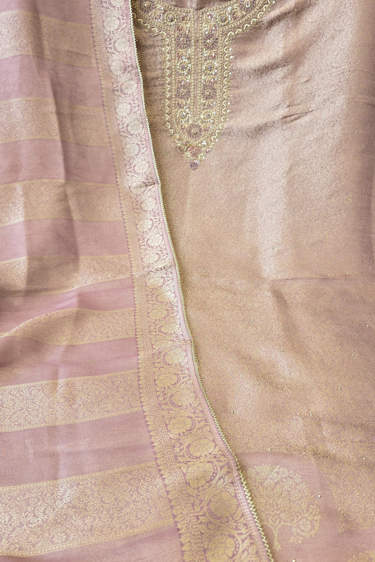 Silk brocade tissue 3pc unstitched suit set