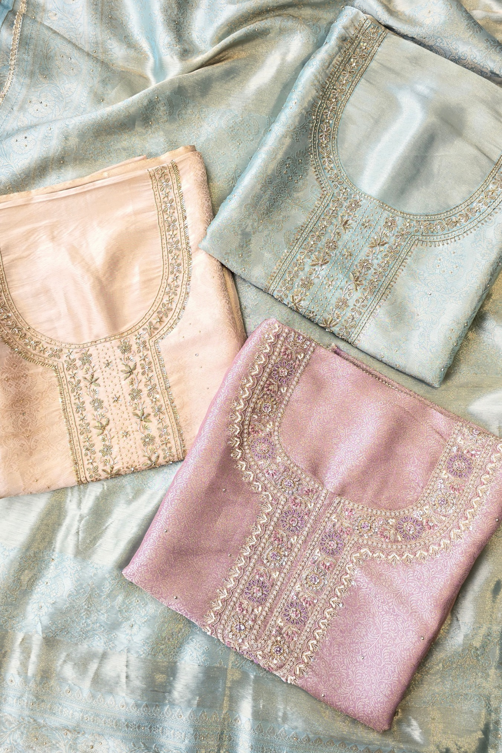 Silk brocade tissue 3pc unstitched suit set