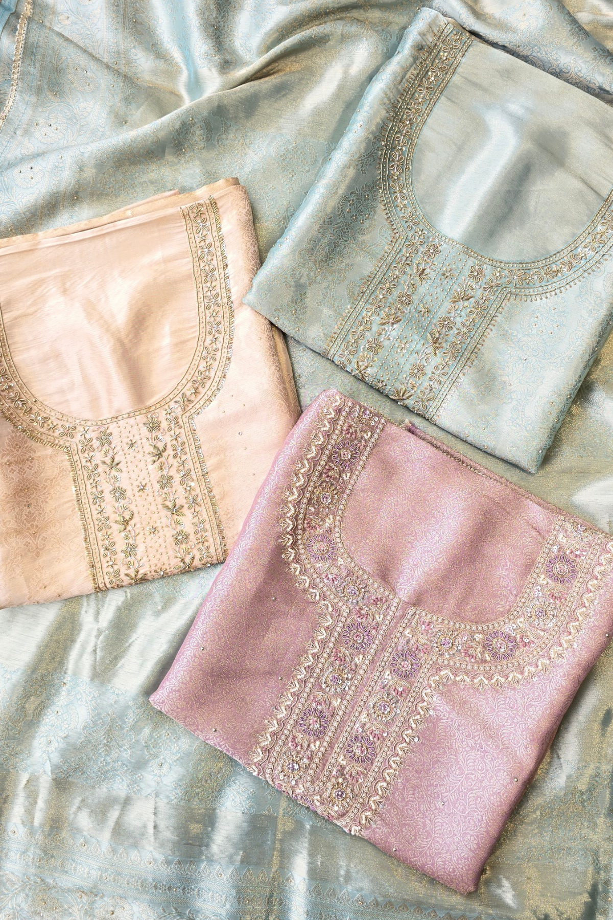 Silk brocade tissue 3pc unstitched suit set