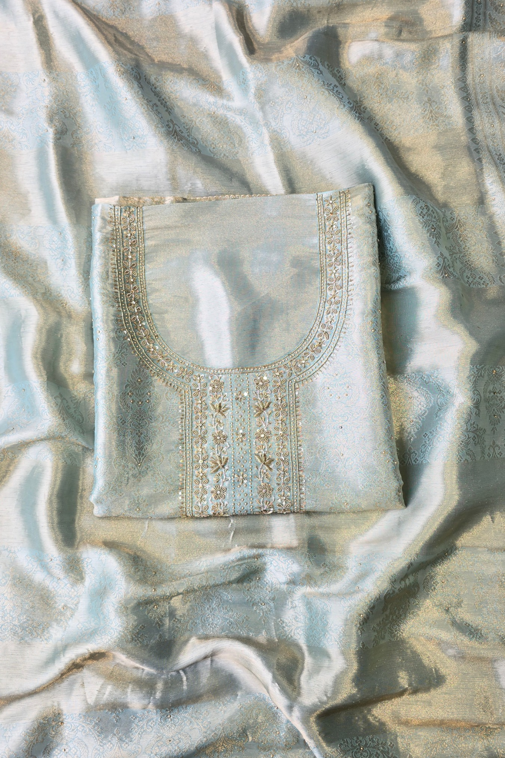 Silk brocade tissue 3pc unstitched suit set