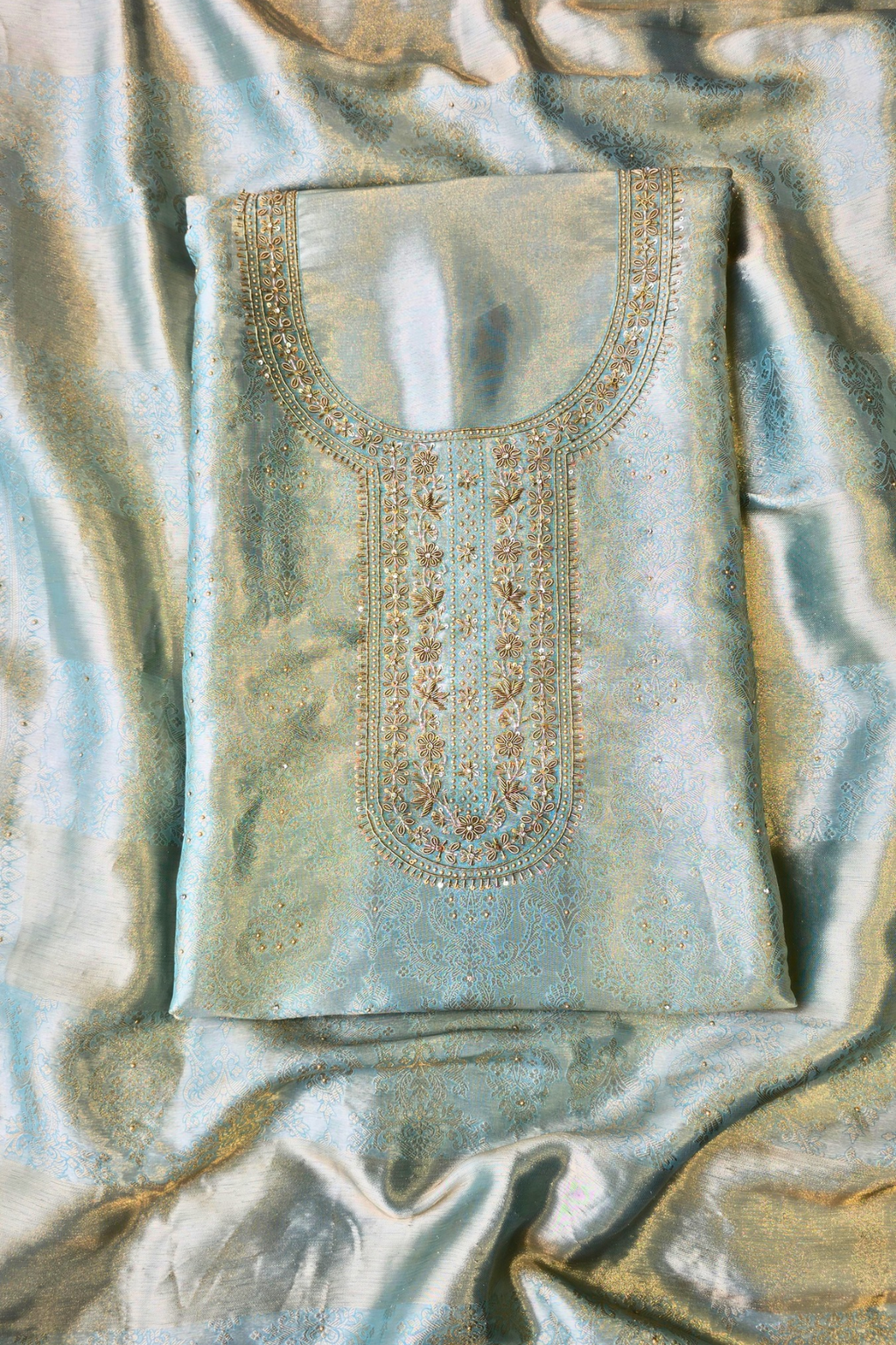 Silk brocade tissue 3pc unstitched suit set